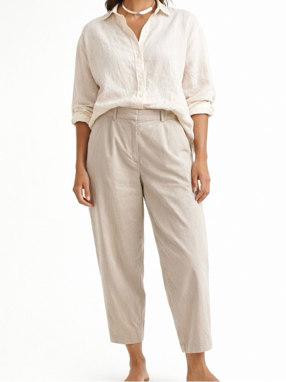 Jacob Fitted Tapered Pants Cotton Cropped Ankle Barrel Spring Summer Beige 12